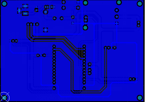 A blue circuit board with black dots and circles

Description automatically generated