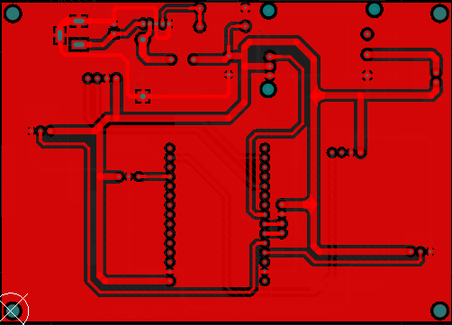 A red circuit board with black lines and dots

Description automatically generated