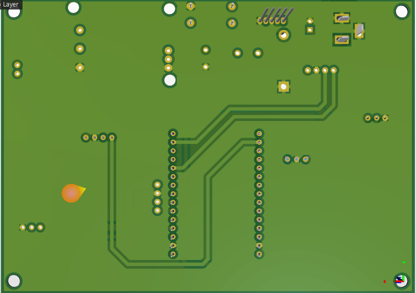 A green circuit board with many small circles and wires

Description automatically generated