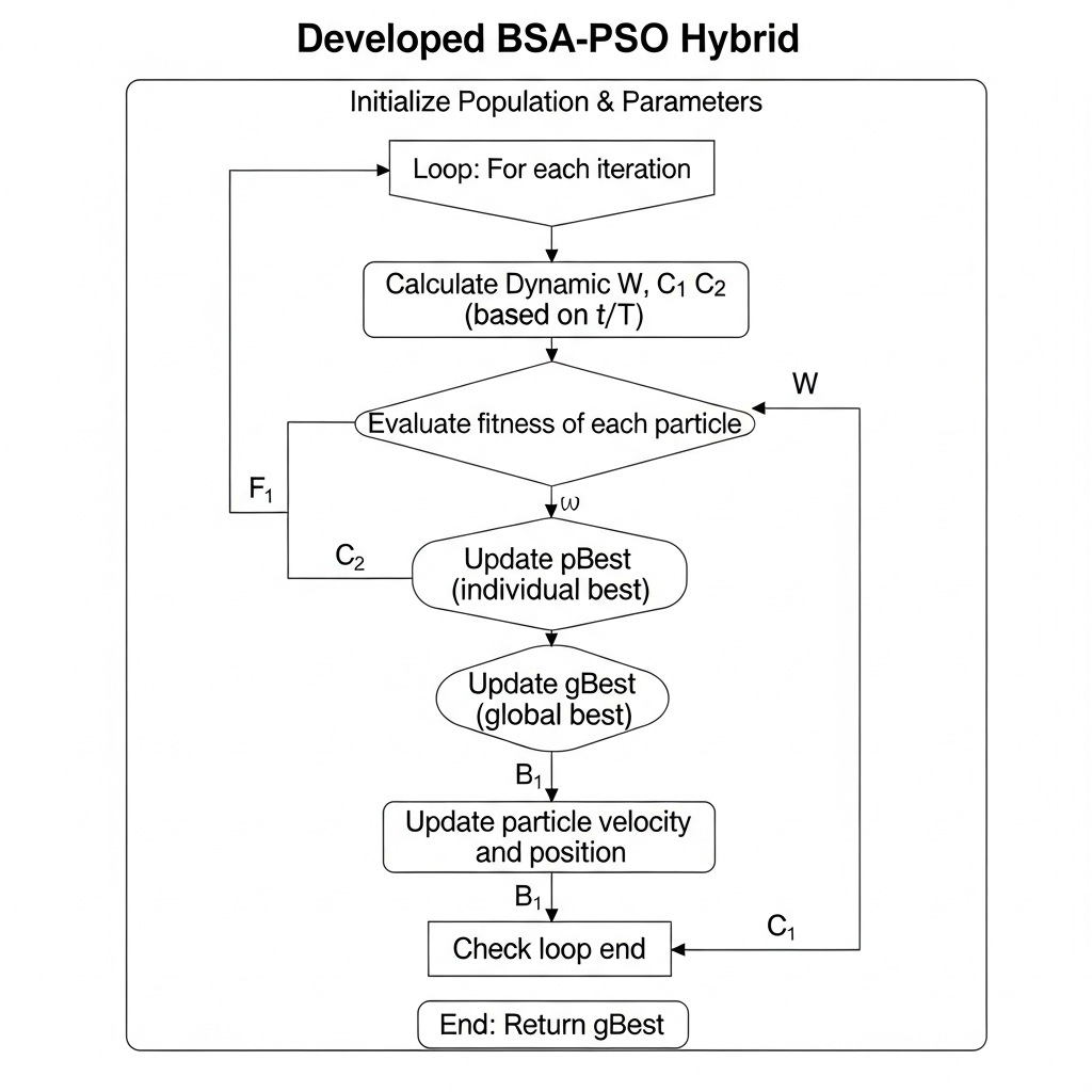 Generated flowchart for Developed BSA-PSO Hybrid algorithm